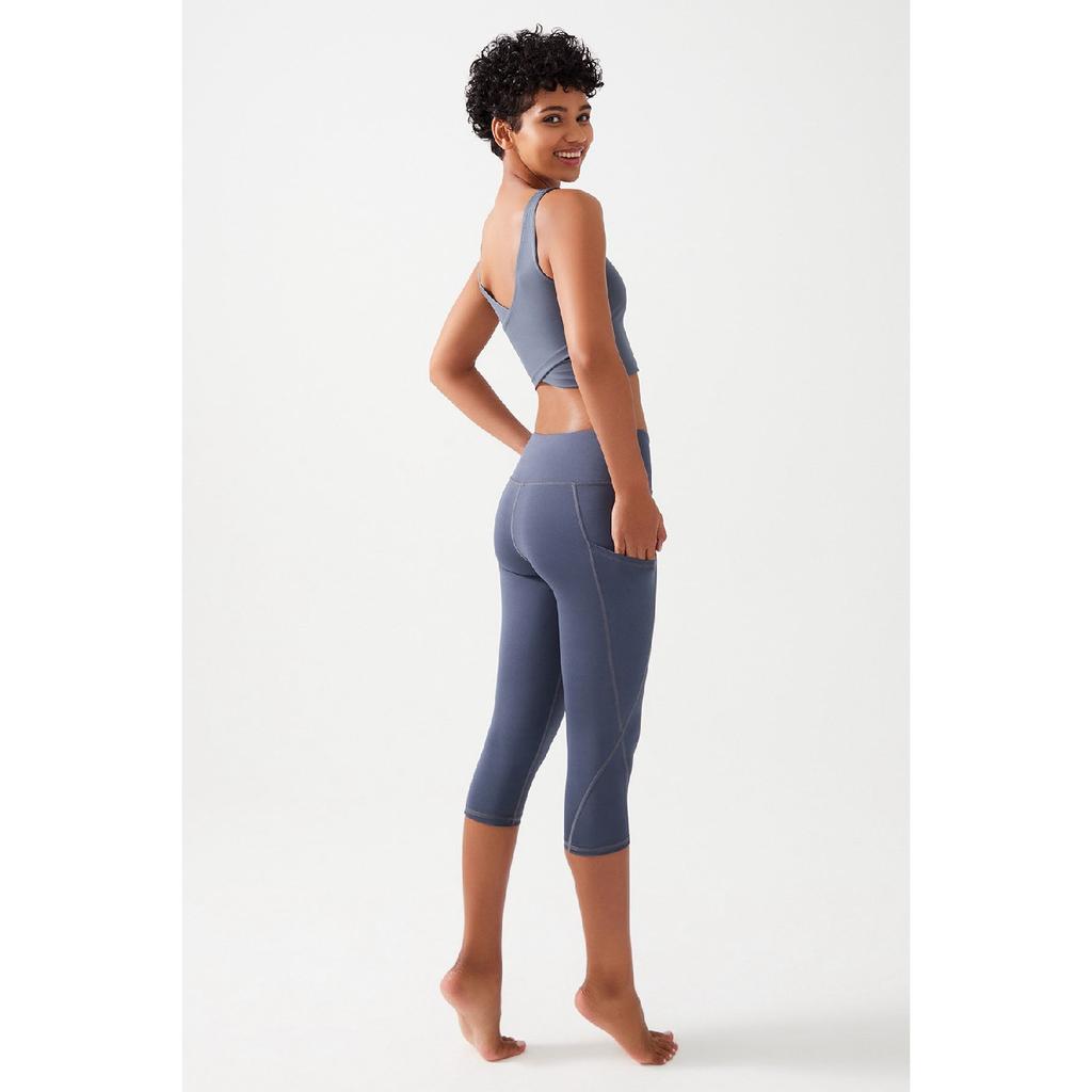 Женские черные леггинсы-капри длиной ниже колена с высокой талией и двойным карманом, капри