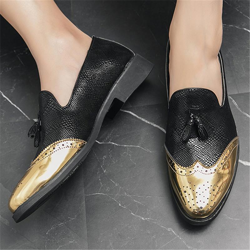 Fashion Luxury Designer Gentleman Tassels Pointed Oxford Leather Shoes Men Black Gold Mix Formal Wedding Prom Dress Homecoming Footwear