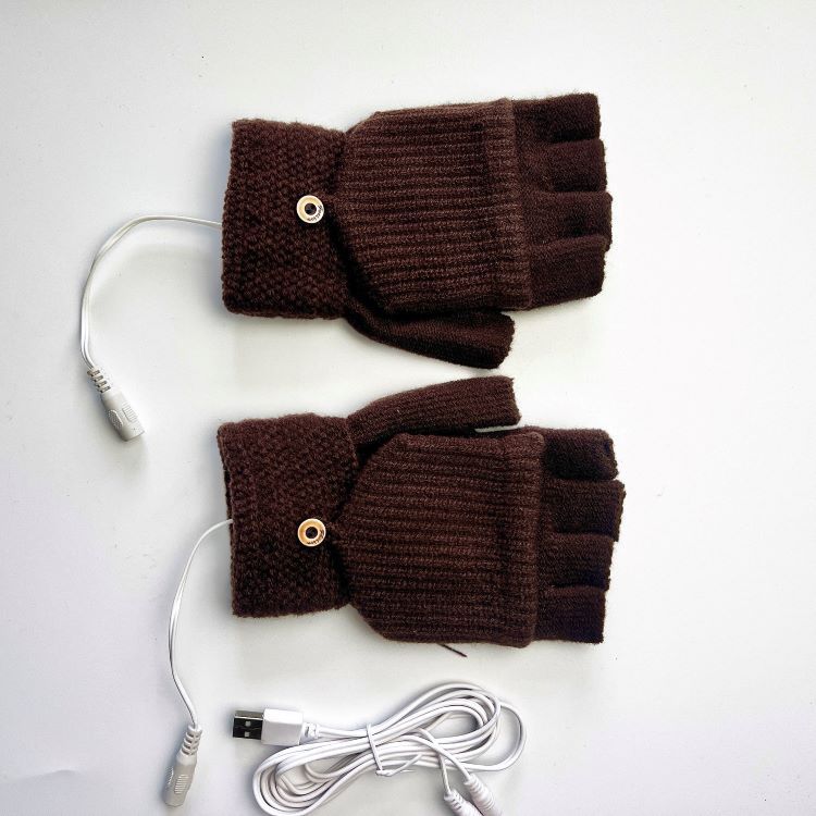 USB однотонные электрические перчатки для обогрева, полуручная вязка, качественные утолщенные зимние теплые перчатки для обогрева