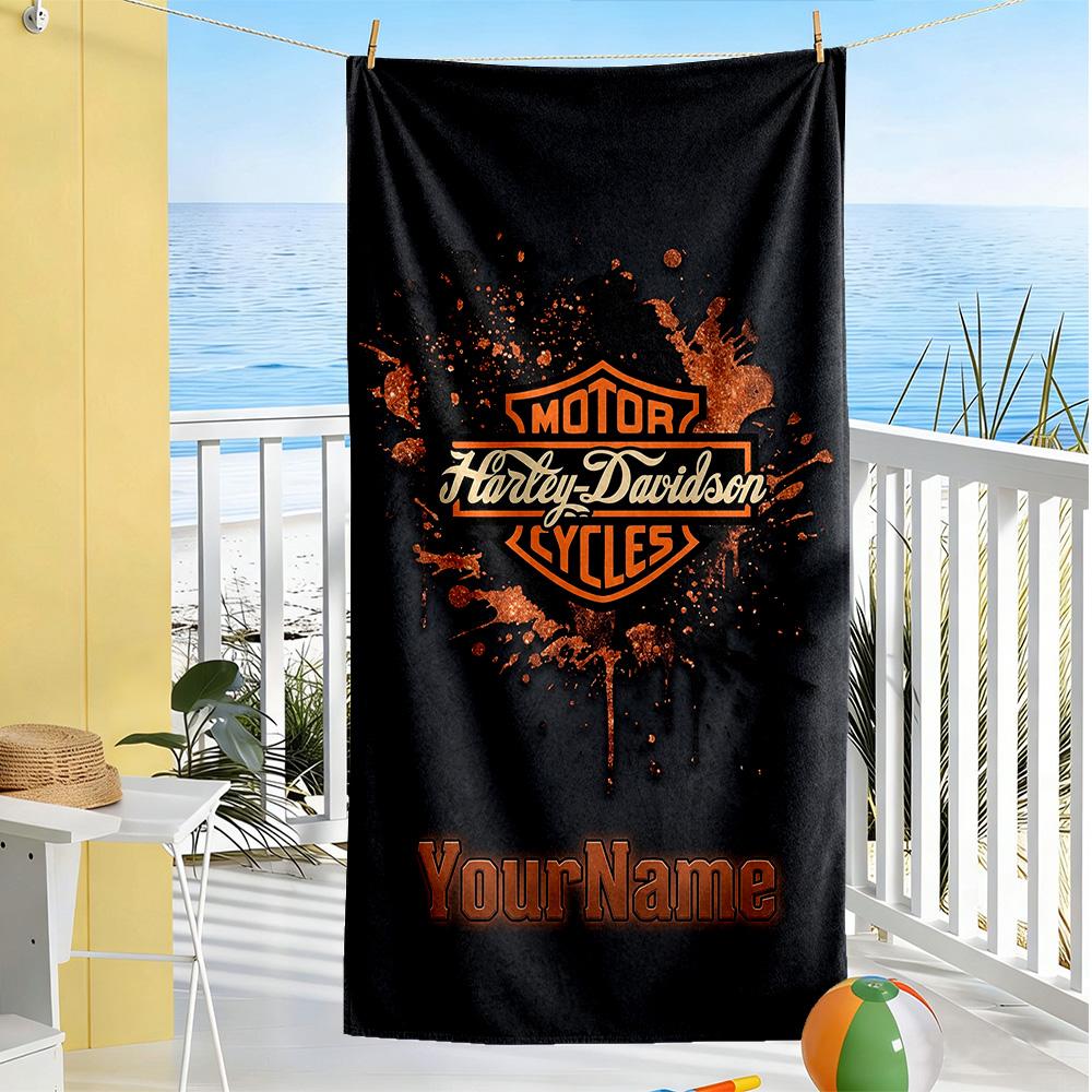 Harley-davidson Motorcycles Customize Your Name Beach Towel High Absorbency & Quick-Dry Suitable for Swimming Gym Camping Yoga Vacation