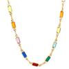 Elegant Rainbow Crystal Necklace & Double-Sided Bracelet Set with Colored Gemstones