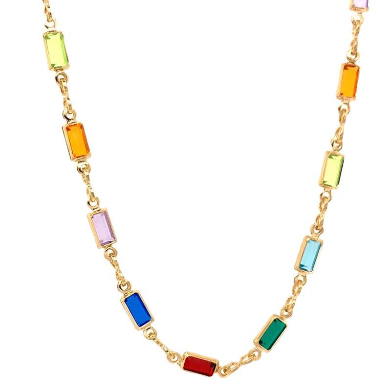 Elegant Rainbow Crystal Necklace & Double-Sided Bracelet Set with Colored Gemstones