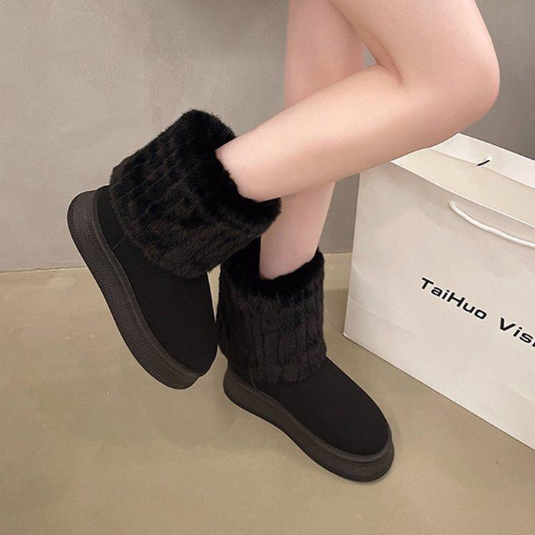 Короткие шерстяные зимние ботинки на толстой подошве, однотонные женские, трансграничные, осенне-зимние, бархатные, теплые, для ног, хлопковые туфли