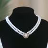 French Retro Small Fragrance Three-Layer Pearl Necklace Flash Diamond Pearl Wedding Dress Clavicle Chain For Women Neck