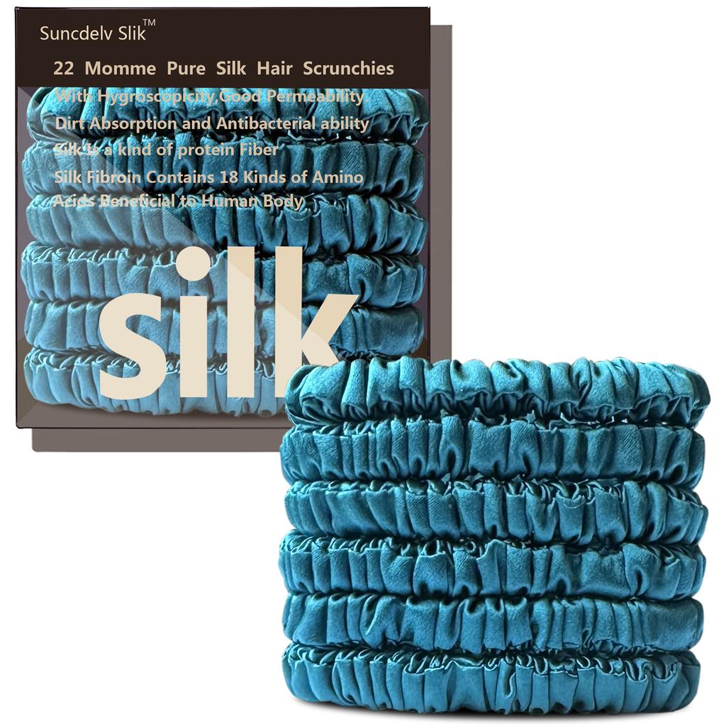 6PCS 100% Pure Mulberry Silk Hair Scrunchie Handmade Hairbands Women Girl Hair Accessories Pure Color Natural HairTies Box