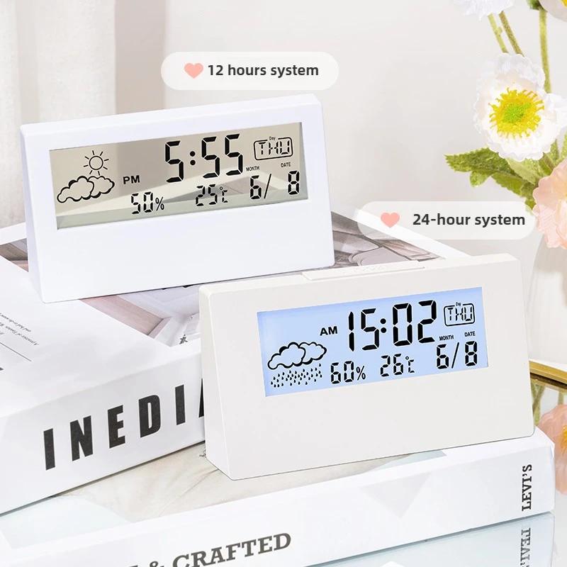 Transparent Alarm Clock with Adjustable Night Light - LCD Weather Display and Smart Calendar Feature with Sunrise Theme Design