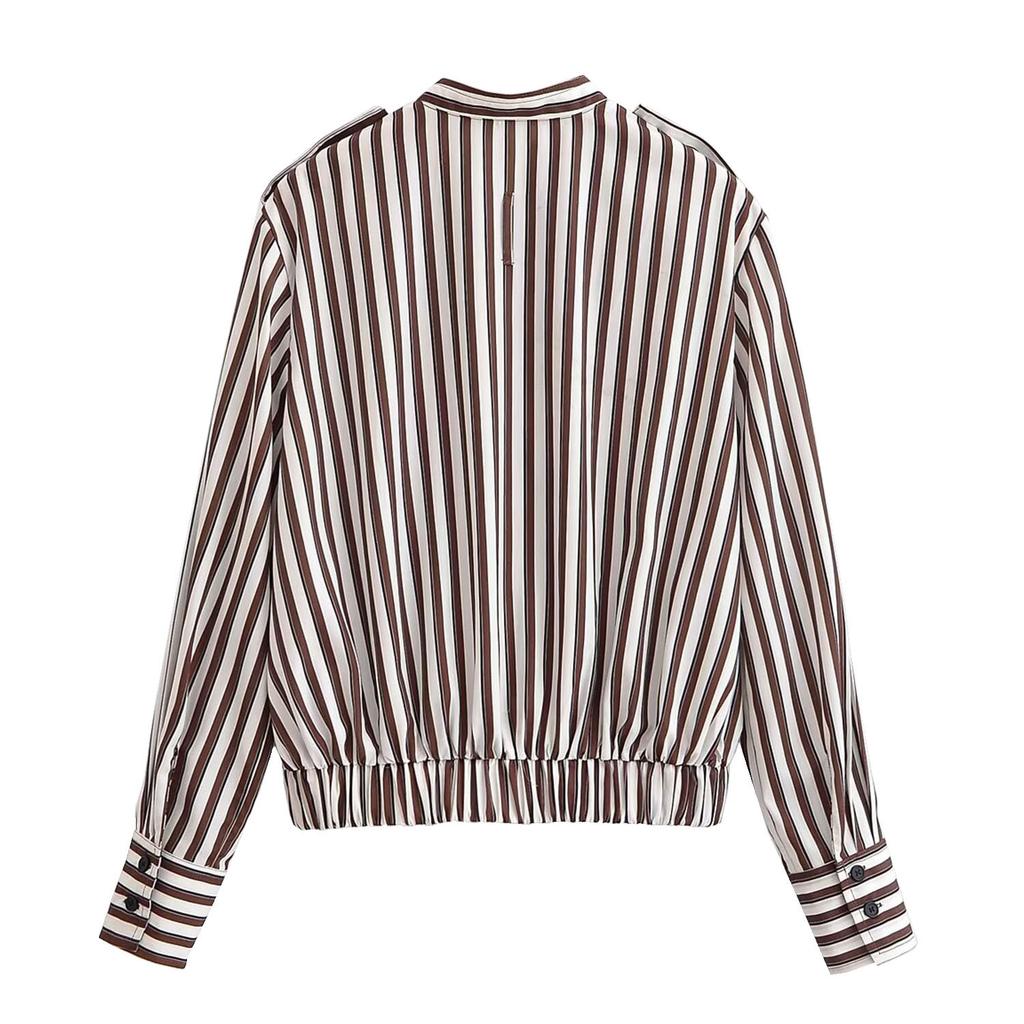 European and American style new women's fashionable casual pilot jacket striped jacket 2088111