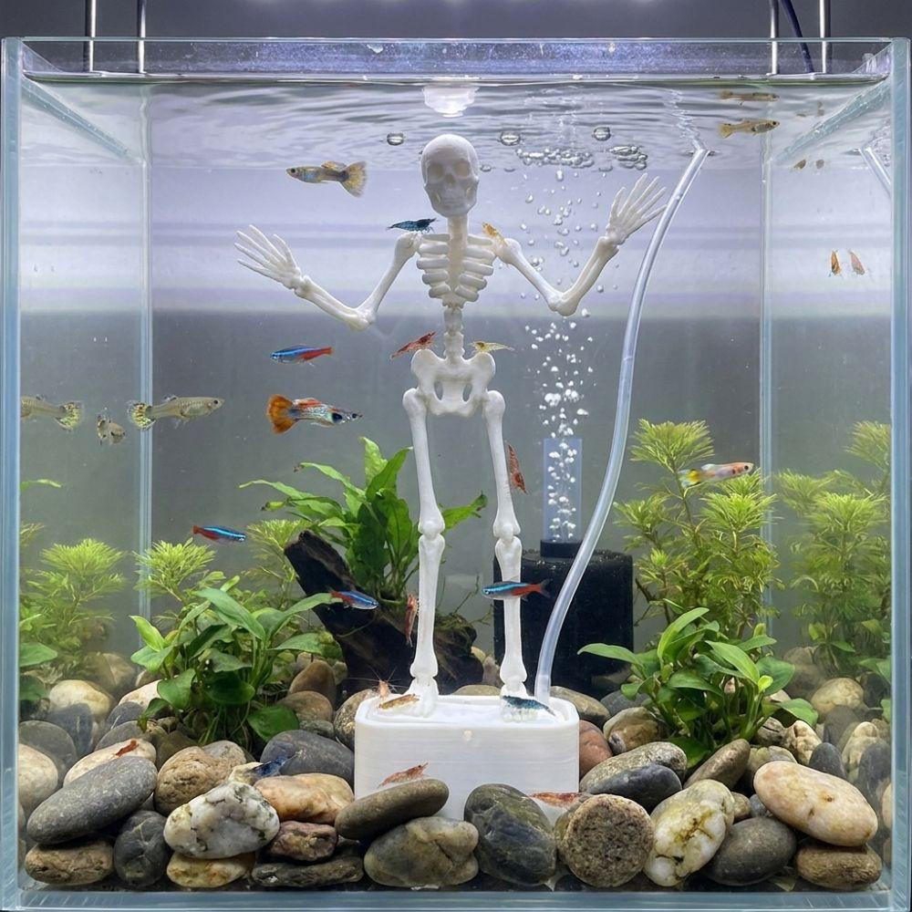Luminous Halloween Skeleton Bubbler Statue Fish Tank Dance Skull Ornament Aquatic Landscaping