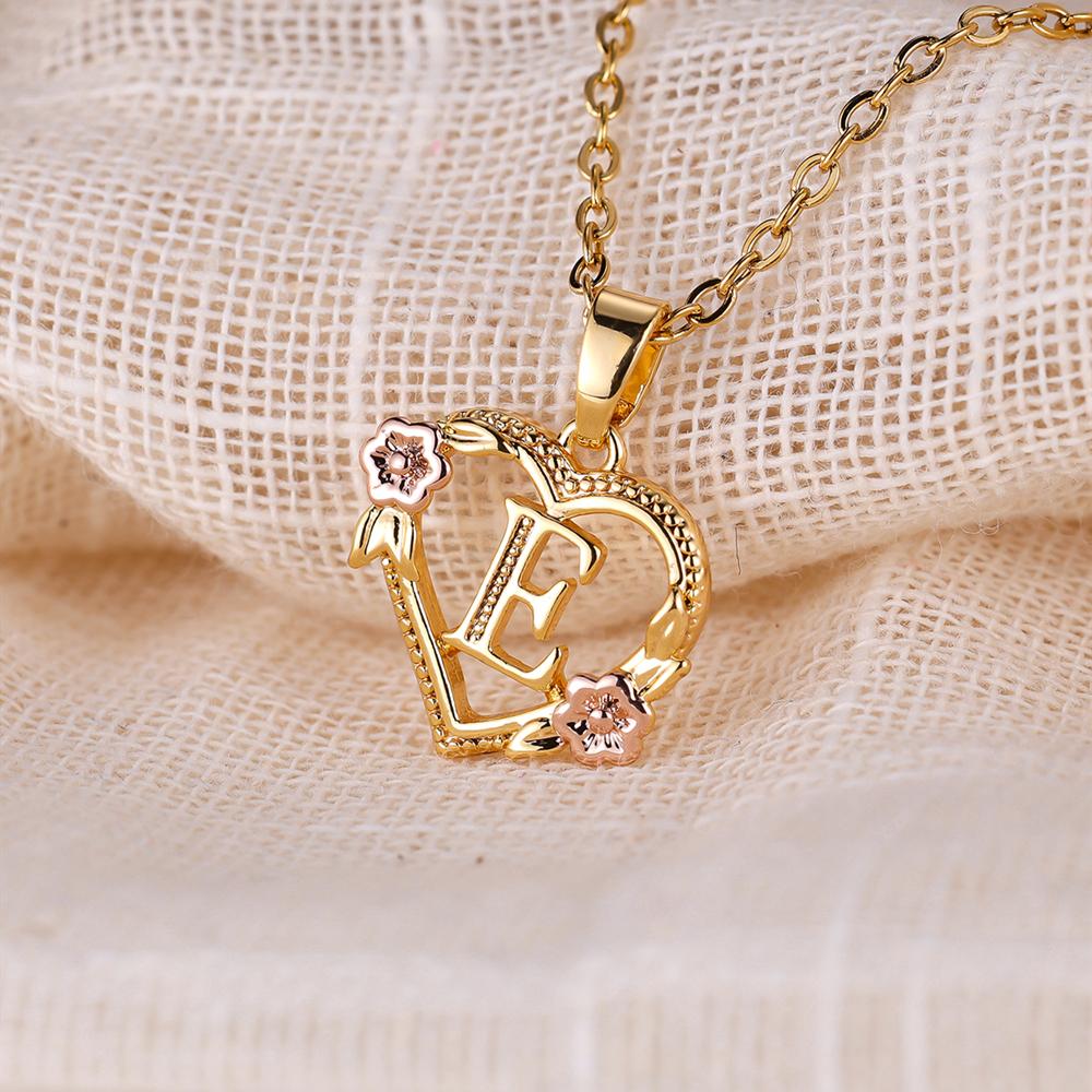 AZ буквы золотого цвета цветок инициалы ожерелье для женщин девушка сердце письмо колье ожерелье лучшие подарки алфавит ювелирные изделия