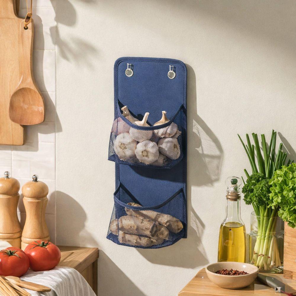 Space Saving Wall Mounted Basket No Drill Bathroom Organizer Seasoning Sorting Bag Closet Door