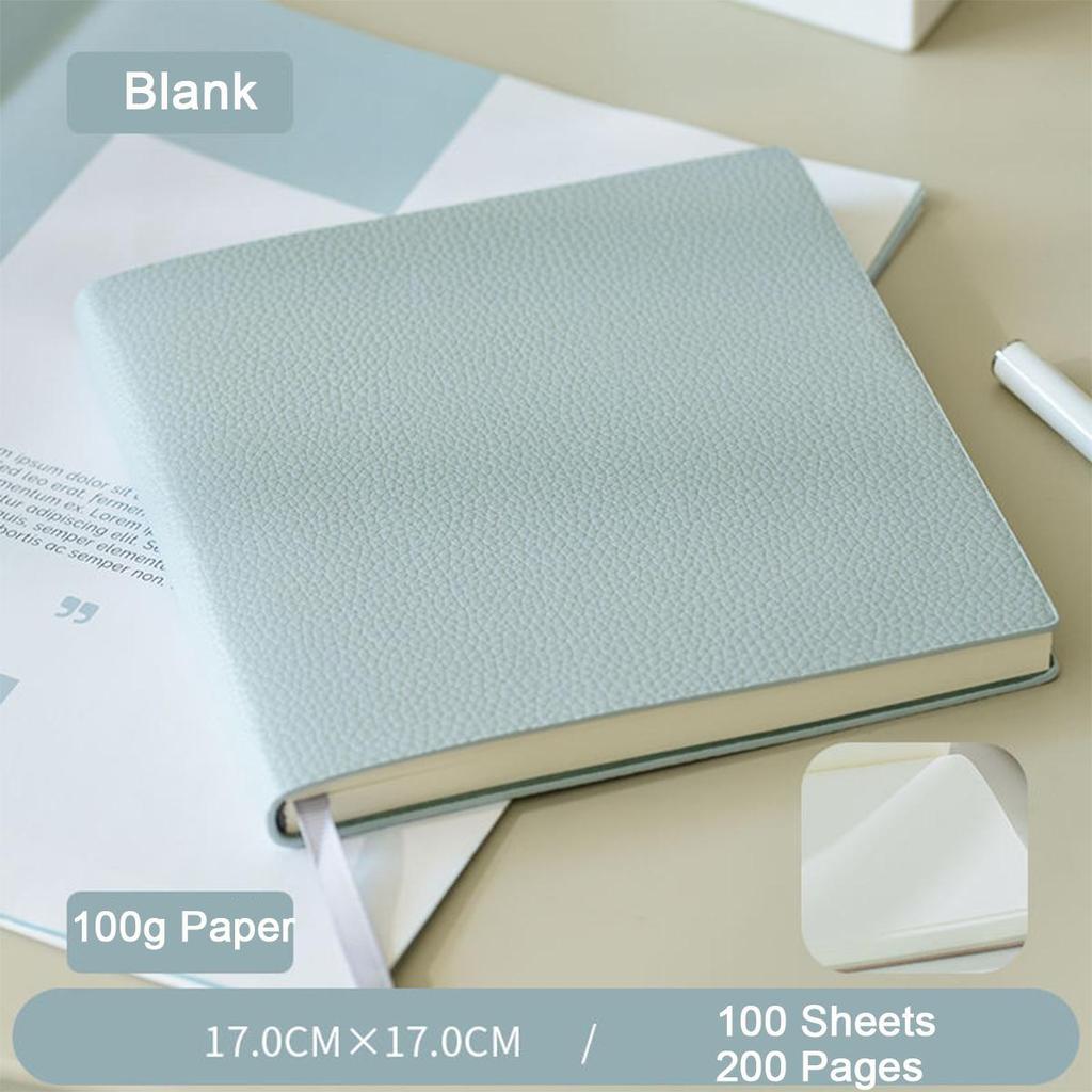 Thickened Leather Square Notebook, Handbook, Student Diary, Girl's Notepad, Travel Journal, Blank/grid Inner Pages, 100 Sheets 200 Pages