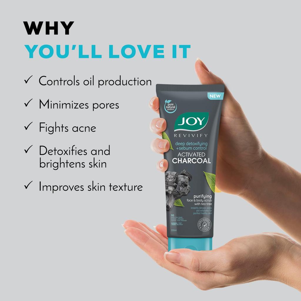 Joy Exfoliating Charcoal Face Scrub 200gm Pack of 1 for Men & Women Oil Control Deep Detox Purifying Skincare