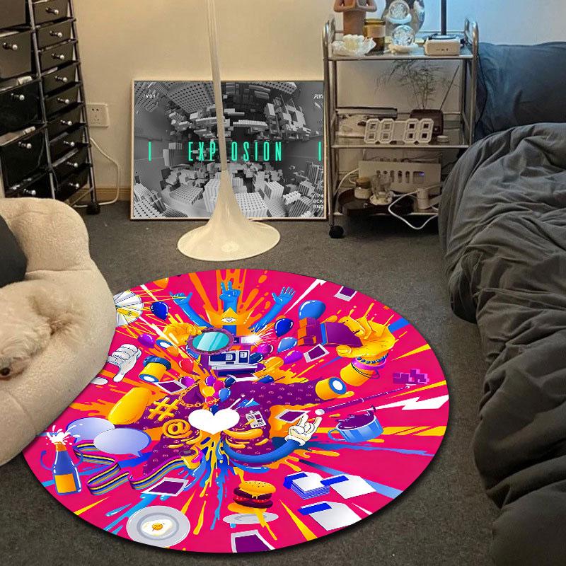 Boho Round Moon Multicolor Rug Mat, Non-Slip Floor Mat for Office