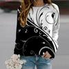 Fall Autumn Women'S Fashion O Neck Long Sleeve T-Shirt Loose Clothes White Curved Flower Print T Shirt For Girls Street