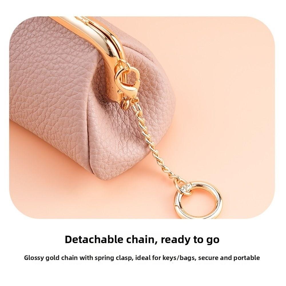 Retro Style Mini Coin Purse Solid Color Change Pouch with Keychain Jewelry Storage