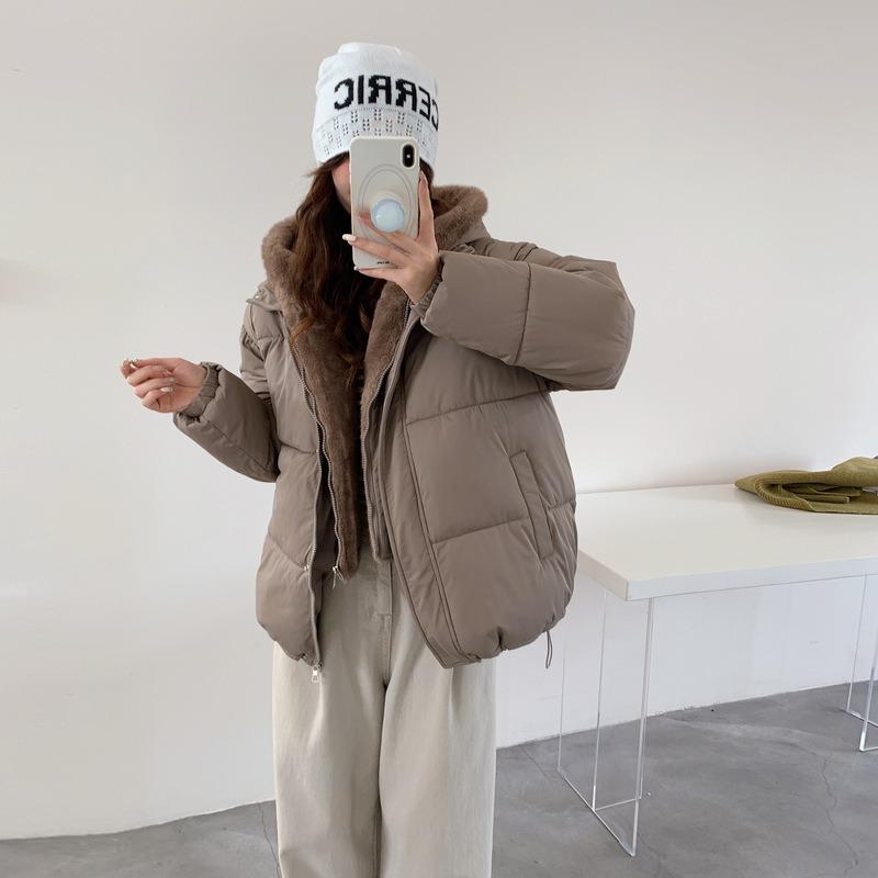 Женская куртка с хлопковой набивкой, воротник-стойка, однотонная, свободная, бархатистая, утолщенная, с капюшоном, модная, студенческая, женская куртка-пуховик