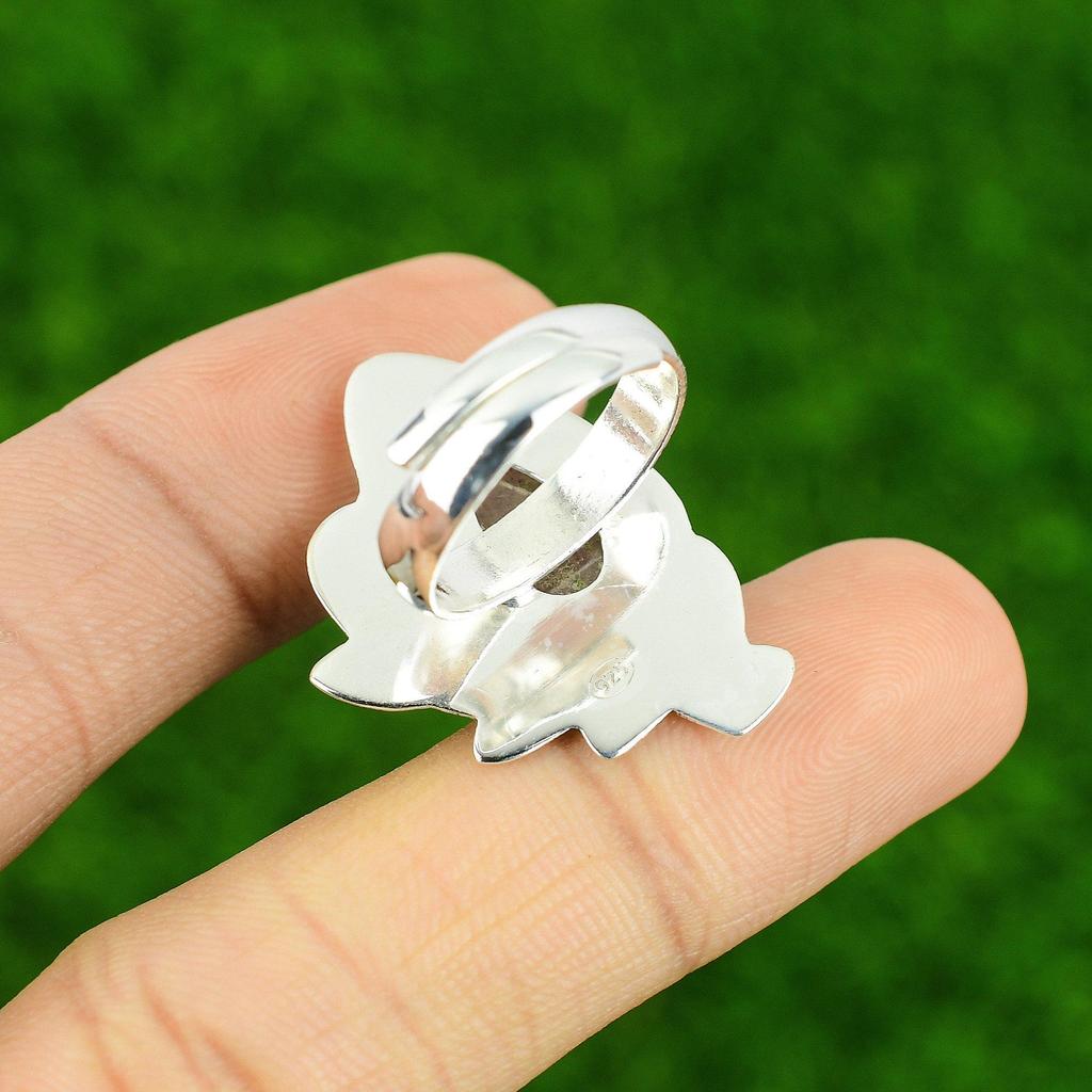 925 Silver Sunstone Stone Cescent Moon Boho Statement Sacral Chakra Ring Jewelry