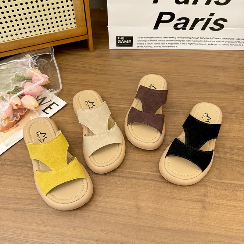 Fashion Flock Shoes Slippers Soft Slides Platform Summer Clogs Woman Comfort Beach Retro Concise Round Toe Casual Leisure Slippers Women