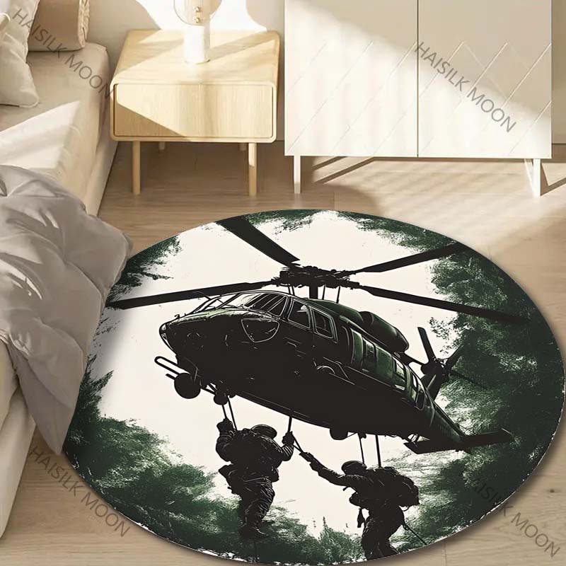 Multiple sizes Helicopter military operation canopy Print Round Carpet Living Room Bedroom Table Chair Sofa Decorative Carpet