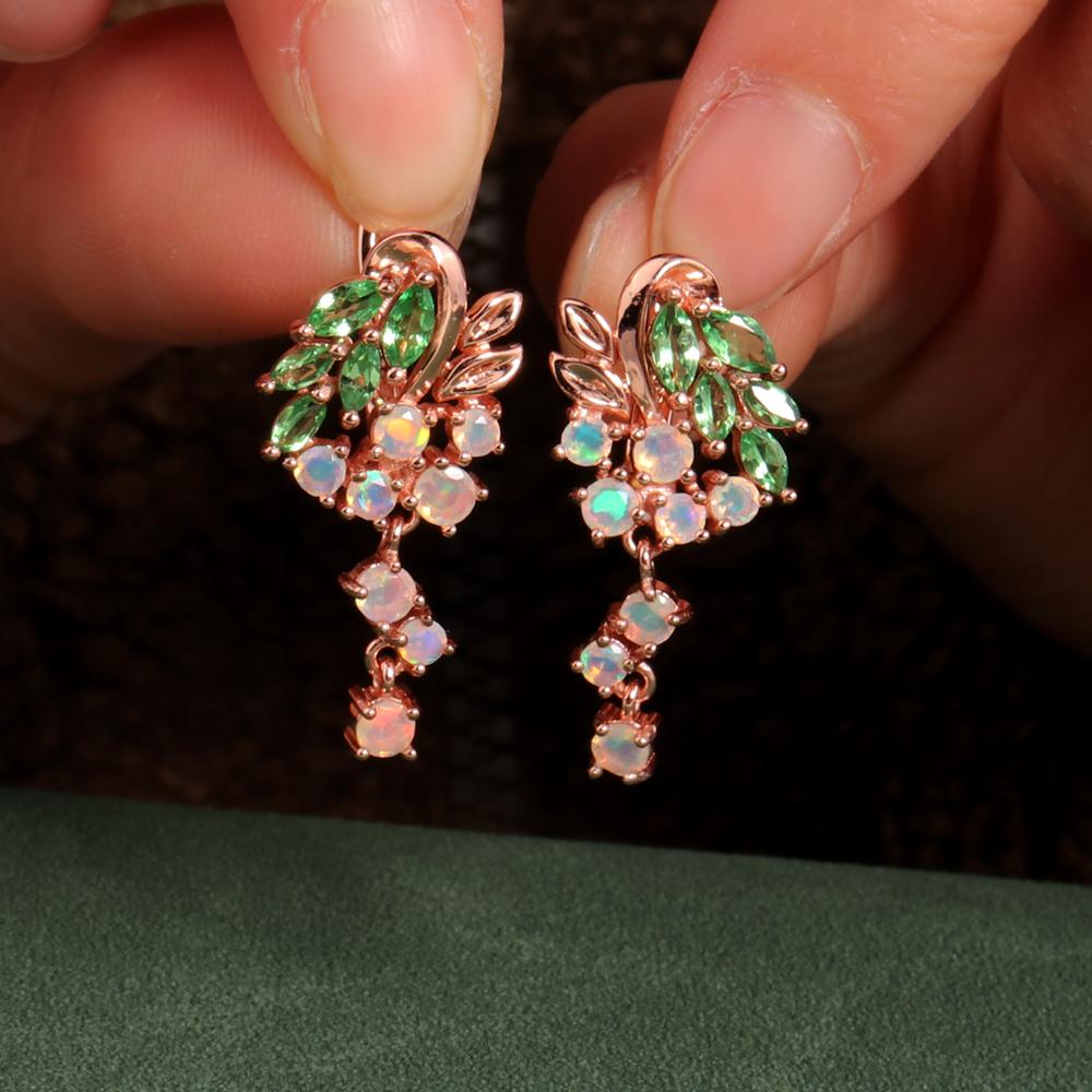 Серьги из стерлингового серебра 925 пробы с натуральным гранатом-цаворитом, красочными драгоценными камнями опала, изысканные украшения для женщин, хороший подарок