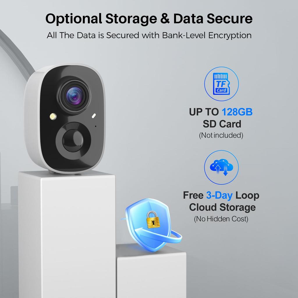 Камеры видеонаблюдения Беспроводные камеры для домашней безопасности с датчиком движения на базе искусственного интеллекта Прожектор и сирена Сигнализация Ночное видение 2K Color, SD/Cloud Storage