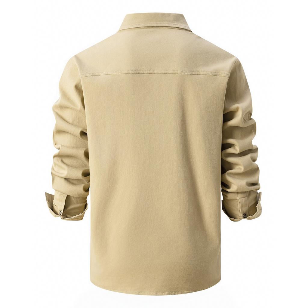 Camel Spring and Autumn New Embroidered European Size Shirt Men's Washed Elastic Pure Cotton Leisure Fashion Business Men's Long Sleeved Shirt