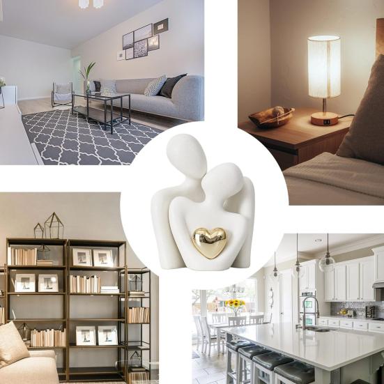 Керамическая фигурка для объятий пары с золотым сердцем любви для мужчин и женщин, статуя в объятиях, скульптура, украшение для гостиной, спальни, рабочего стола