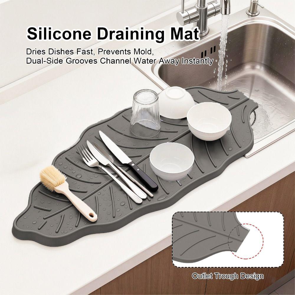 Silicone Leaf Shape Kitchen Dish Draining Mat Non-Slip Pot Holder Kitchen Utensil