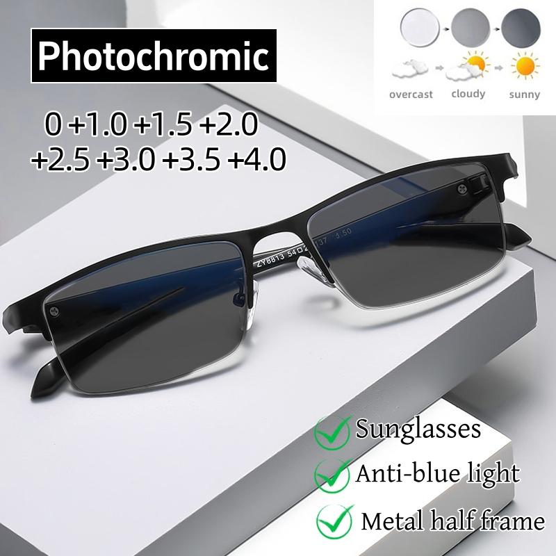 Мужские модные фотохромные очки для чтения, анти-синий свет, очки для дальнозоркости, для бизнеса, солнцезащитные очки для активного отдыха, диоптрии +4,0