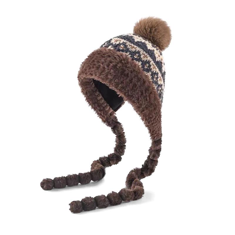 Женская вязаная шапка-ушанка с цветными блоками в стиле Fair Isle - Теплая, универсальная, защищающая уши для осени и зимы