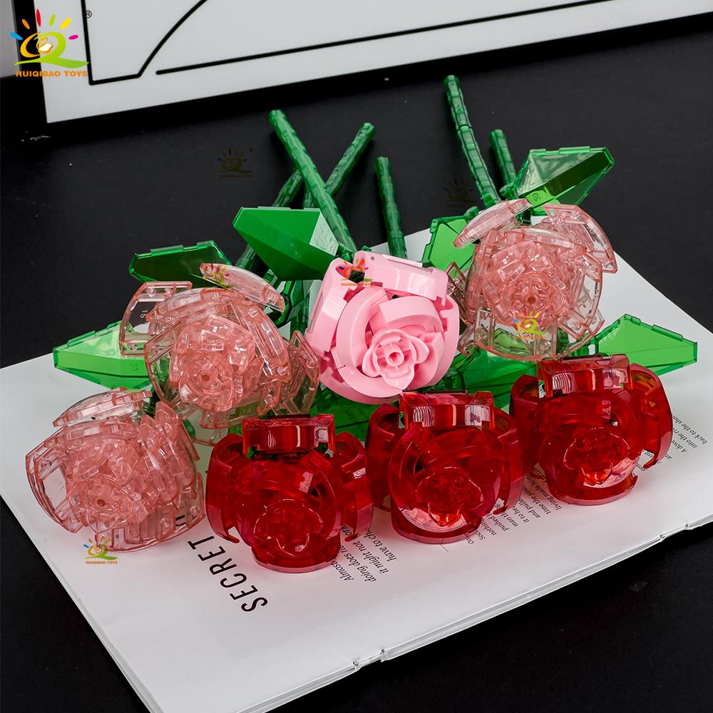 HUIQIBAO MOC Модель цветка розы гортензии Конструктор DIY Вечный букет Кирпичные наборы Игрушка для детей Девочка Украшение для дома