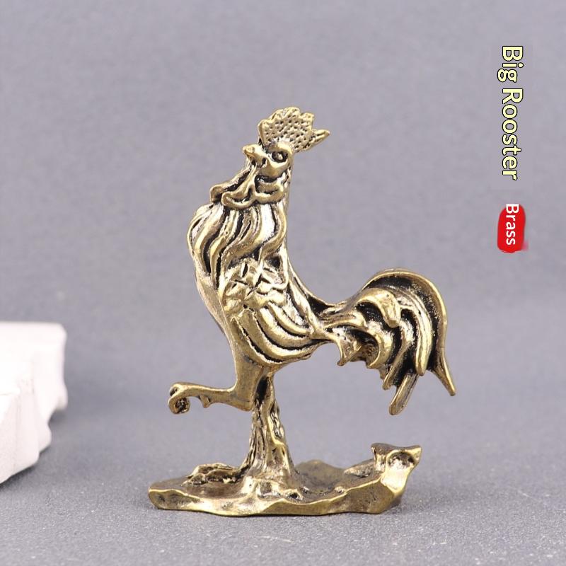 Metal Rooster Figurine Chicken Statue Fengshui Good Luck Decorative Ornament Home Office Decors Collections Gift