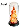 Halloween Window Display Pumpkin Skeleton Cloche Lamp, Lighted Stacking Skull in Clear Decor Dome with Witch Hat for Tabletop Mantel, Party