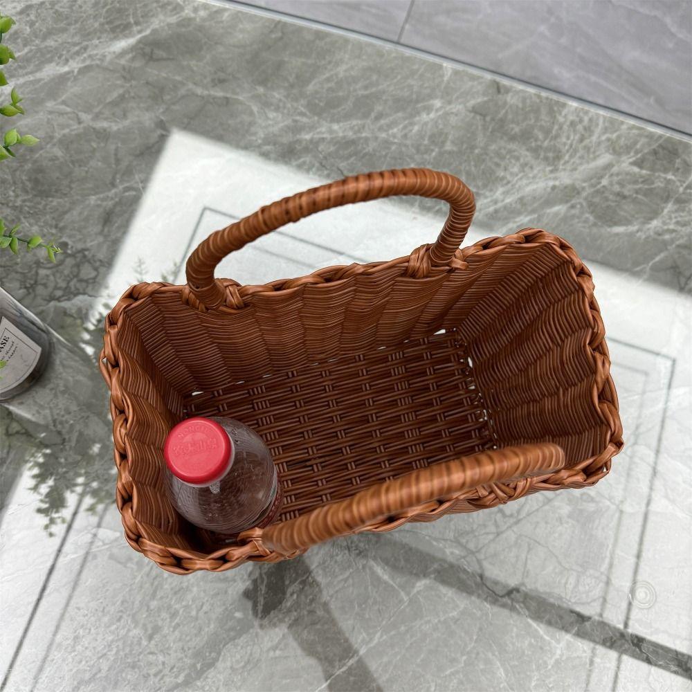Imitation Rattan Hanging Baskets Square Woven Handbag New Storage Basket  Fruit