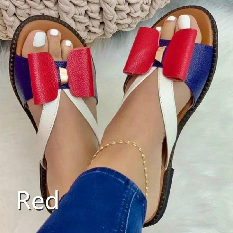 Летние модные женские тапочки 2023 года, большие размеры, плоские шлепанцы с бантом