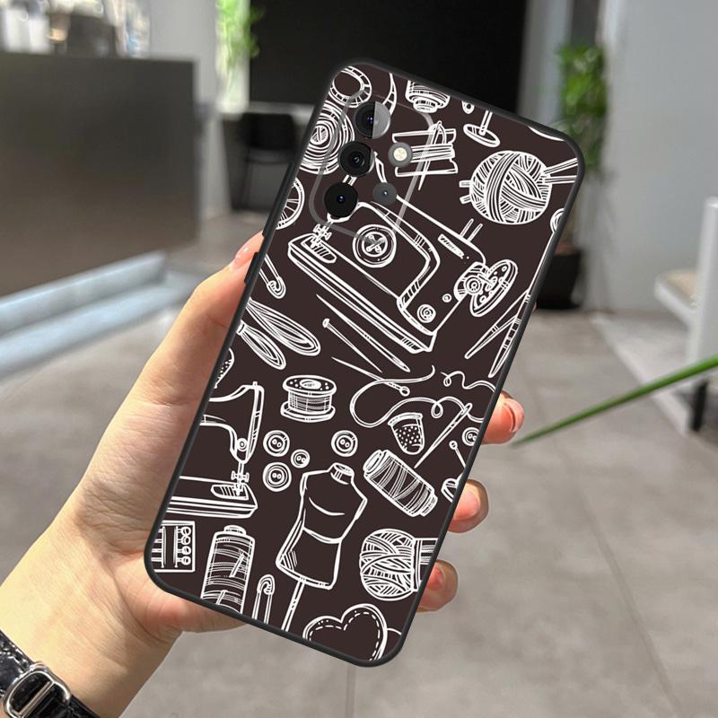 sewing machine tailor pattern Case For Samsung Galaxy A22 A32 A52 A15 A16 A05 A26 A36 A56 A53 A33 A13 A34 A54 A14 A35 A55