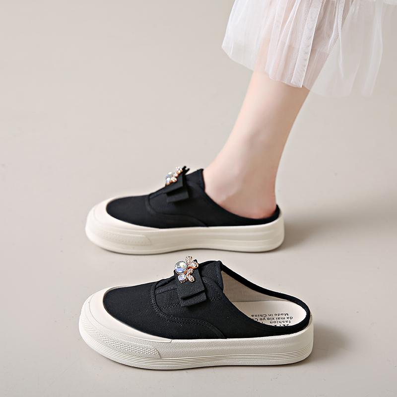 CRLAYDK Summer Fashion Slip On Women's Shoes Canvas Backless Platform Slides Casual Comfort Walking Loafers Ladies Office Mules