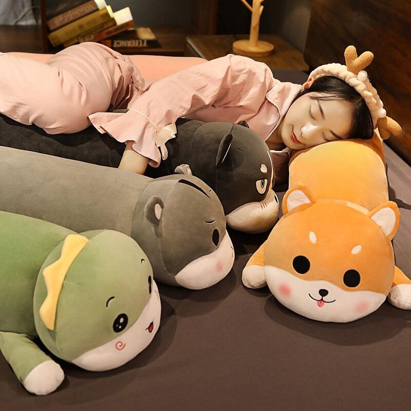 80 /100cm Giant Cartoon Animals Plush Sleep Pillow Stuffed Dinosaur Husky Dog Shiba Inu Hamster Cattle Plush Toys For Kids Baby
