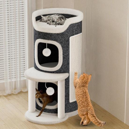 Игровой комплекс для кошек Когтеточка-бочка с 3 кошачьими пещерами Сизалевая когтеточка Многоярусный игровой комплекс для кошек для семьи с несколькими кошками