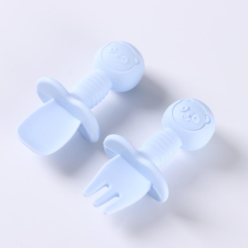 2pcs Food Grade Children Handle Spoon Fork Cutlery Baby Coaching Complementary BabyFeeding