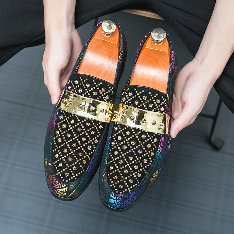 Модная Роскошная Дизайнерская Мужская Обувь С Шипами и Заклепками Слипоны Британский Рок Панк Свадебное Платье Выпускной Бал Sapatos Tenis Masculino