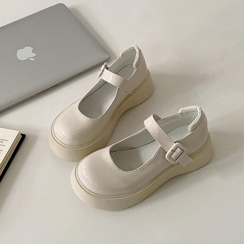 Белые французские туфли Мэри Джейн на платформе из кожи женские, новые летние туфли 2025 года с круглым носком, универсальные, увеличивающие рост, ретро-туфли