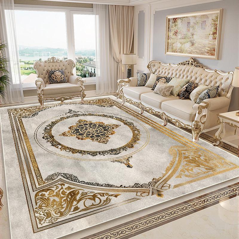 European Style Golden Carpet Living Room Luxury Decoration Flannel Large Rugs Sofa Area Coffee Tables Non-slip Soft Mat Bedroom