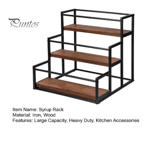 Syrup Bottle Stand 3-Tier Coffee Rack 12 Bottles Holder Heavy Duty Seasoning Wine Adjustable Organizer Display Countertop Storage Shelf Bar