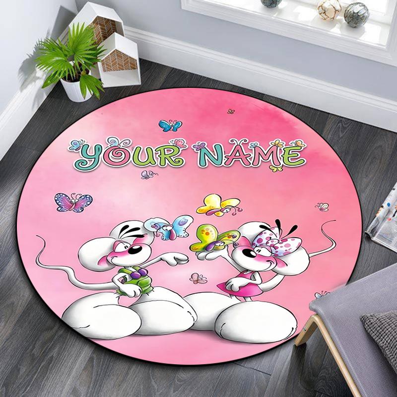 Custom Name,Diddl pattern round rug,Carpet Rug for Living Room Bedroom Playroom ,Non-slip Floor Mat,Holiday Gifts and Birthday Gifts.