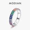 925 Sterling Silver Bright Multicolor Zirconia Fashion Ring For Women Rainbow Color Fine Jewelry Gift