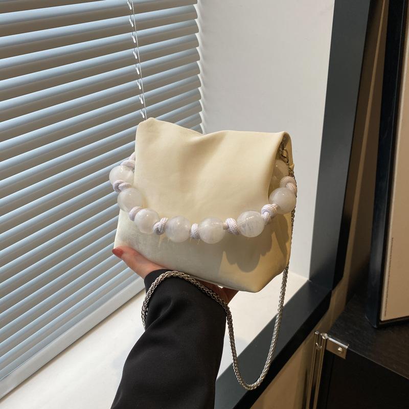 Новая плиссированная сумка-облако в китайском стиле для женщин, новая модная однотонная сумка через плечо на одно плечо, сумка-ведро с бисером в китайском стиле