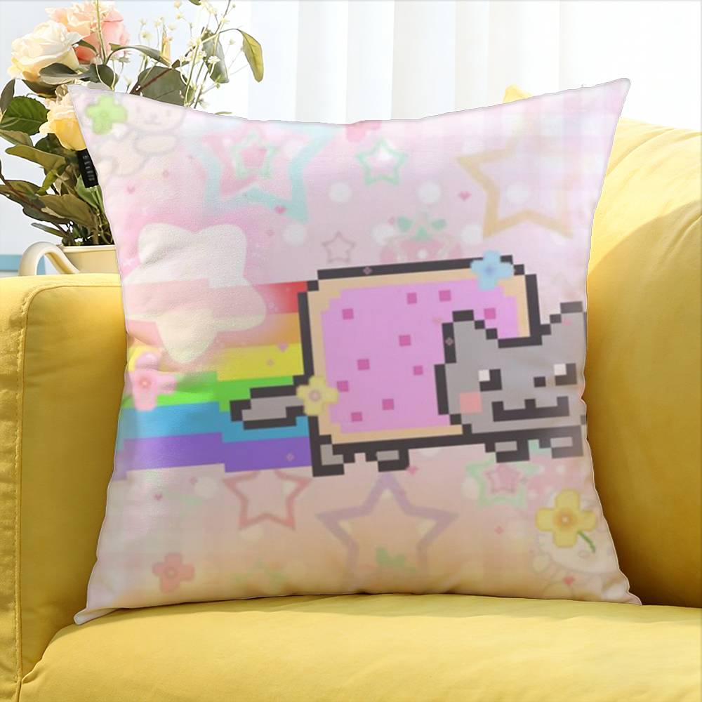Cute Rainbow Nyan Cat World Various Sizes Square Pillow Case For Car Home Bedchamber Decor