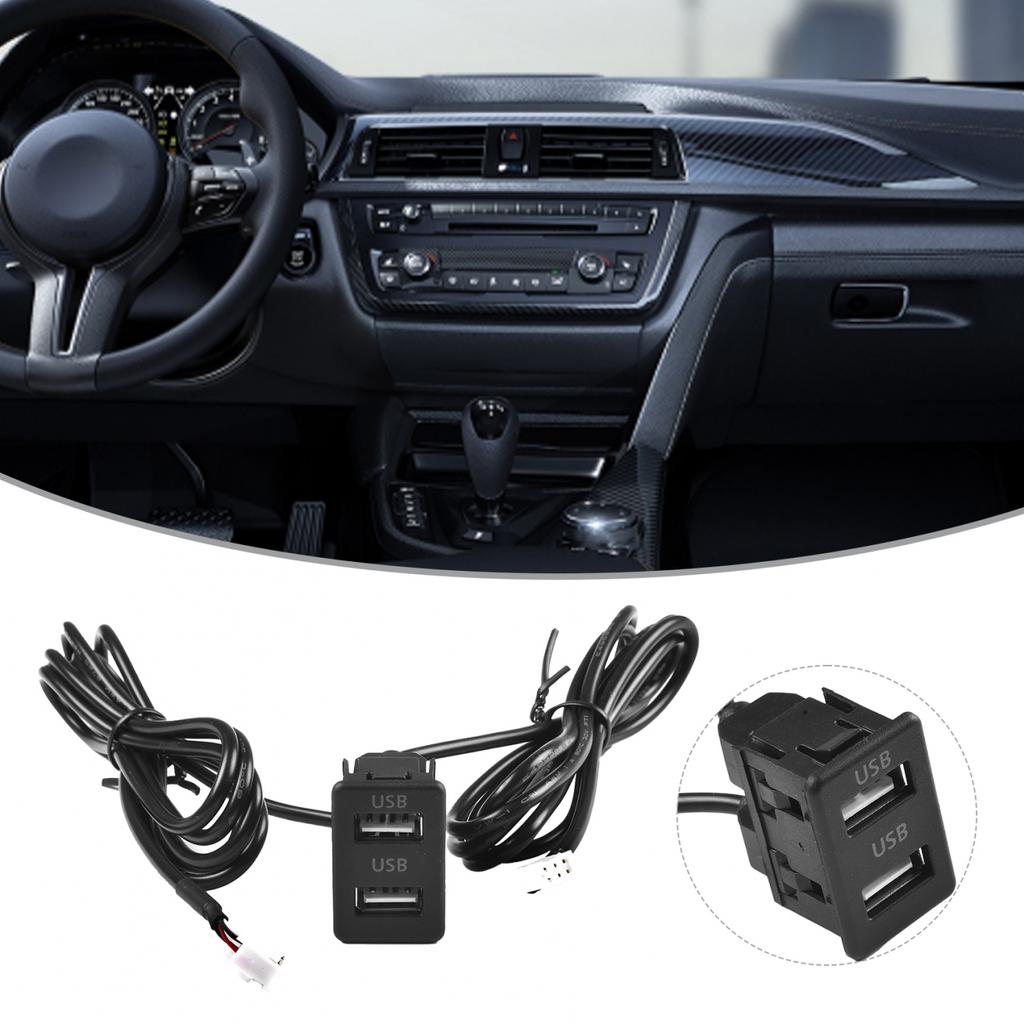 Черная автомобильная USB-розетка из АБС-пластика с двумя портами для зарядки - 4-контактная + 6-контактная