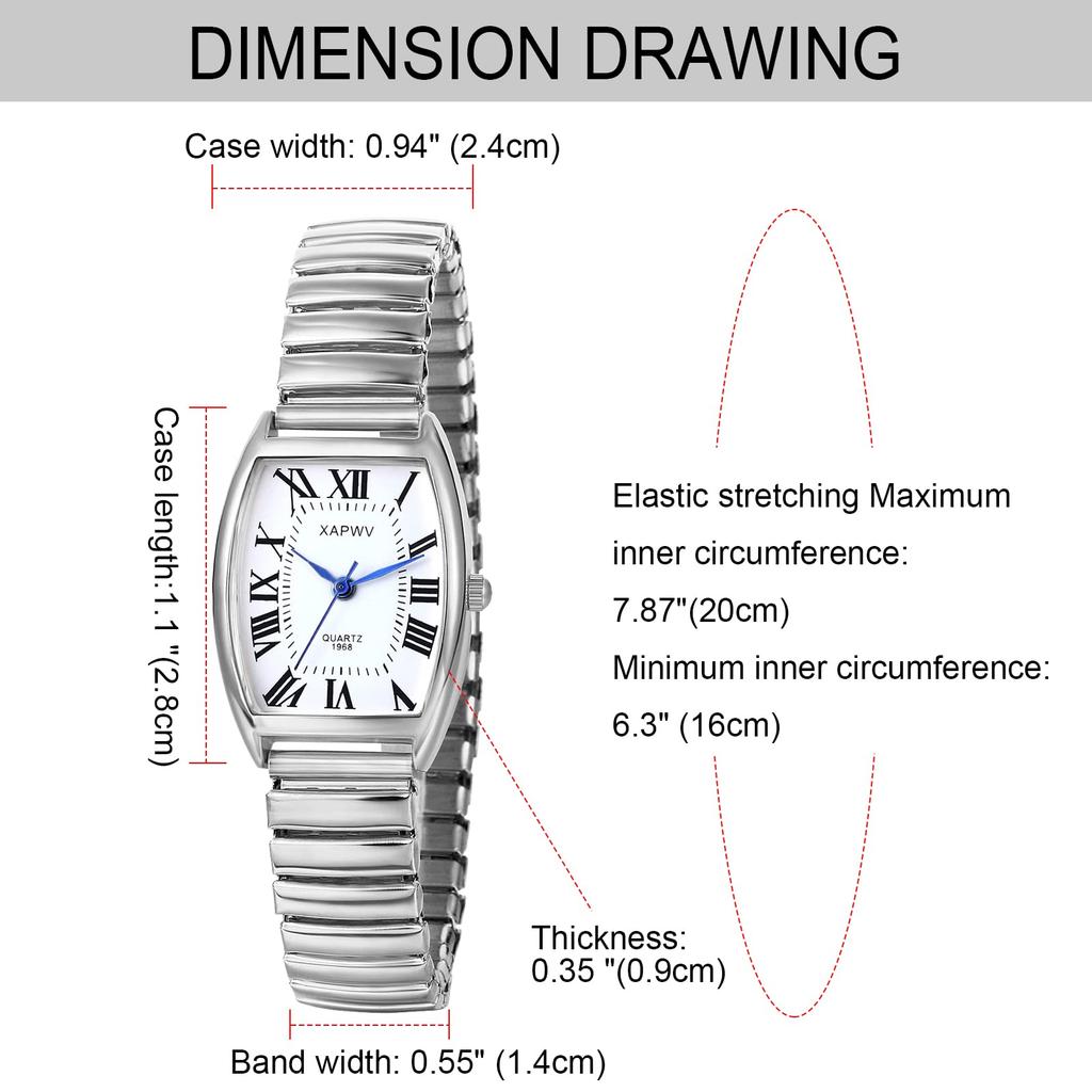Парные часы, Римские цифры, Аналоговый дисплей, Квадратные, Античный стиль, Стильные, Эластичный ремешок, Кварцевые часы, Серебристые, Мужские и женские,